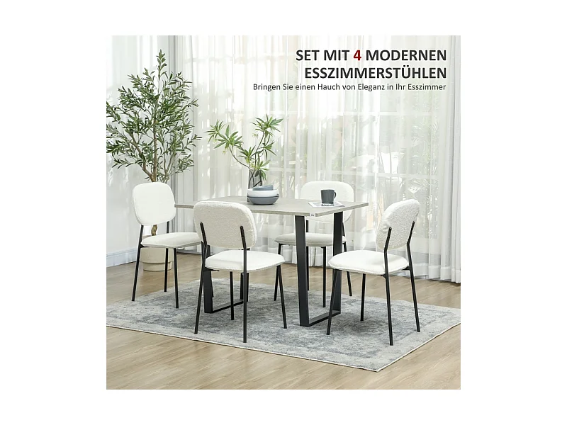 Esszimmerstühle 4er-Set, gepolsterte Küchenstühle mit Rückenlehne, Samtoptik, Stahlbeine, Weiß