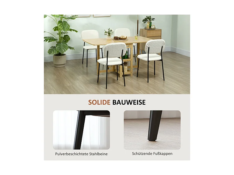Esszimmerstühle 4er-Set, gepolsterte Küchenstühle mit Rückenlehne, Samtoptik, Stahlbeine, Weiß