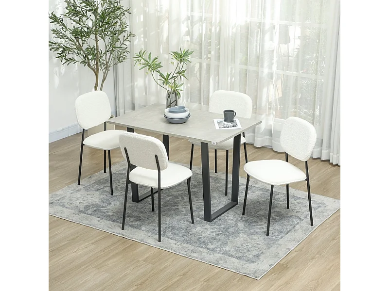 Lot de 4 chaises de salle à manger, chaises de cuisine rembourrées avec dossier, aspect velours, pieds en acier, blanc