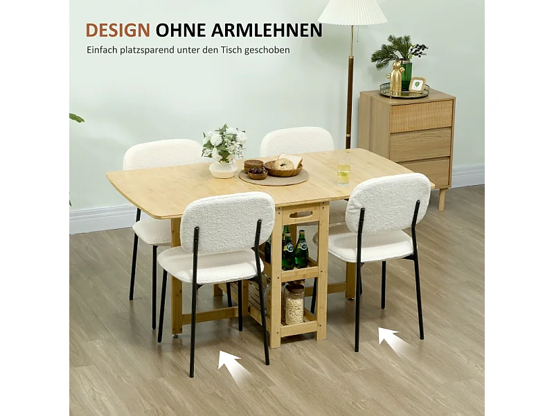 Lot de 4 chaises de salle à manger, chaises de cuisine rembourrées avec dossier, aspect velours, pieds en acier, blanc