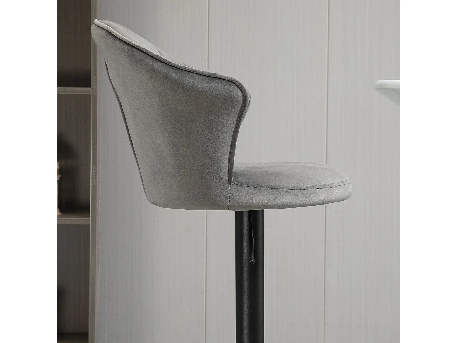 Lot de 2 tabourets de bar pivotants, réglables en hauteur, avec dossier, toucher velours, gris, sans accoudoirs