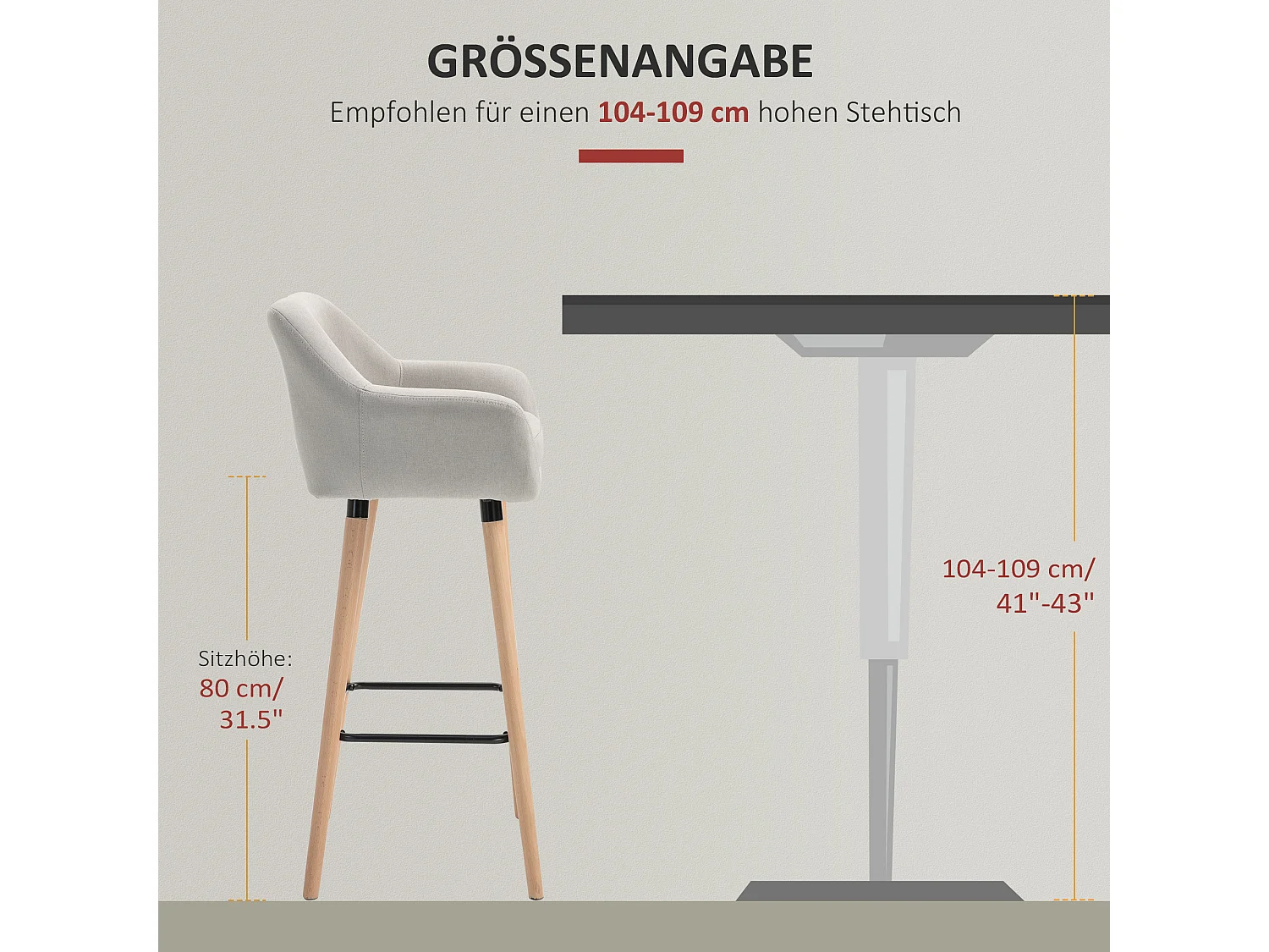 Ensemble de 2 tabourets de bar confortables en lin avec coussins d'assise et repose-pieds, pieds en hêtre, beige