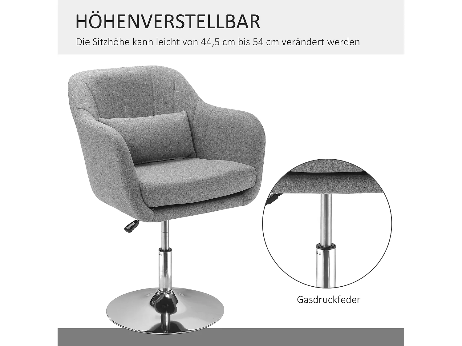 Chaise pivotante, réglable en hauteur, chaise d'appoint au design rétro, fauteuil inclinable avec coussin de dossier, lin, gris