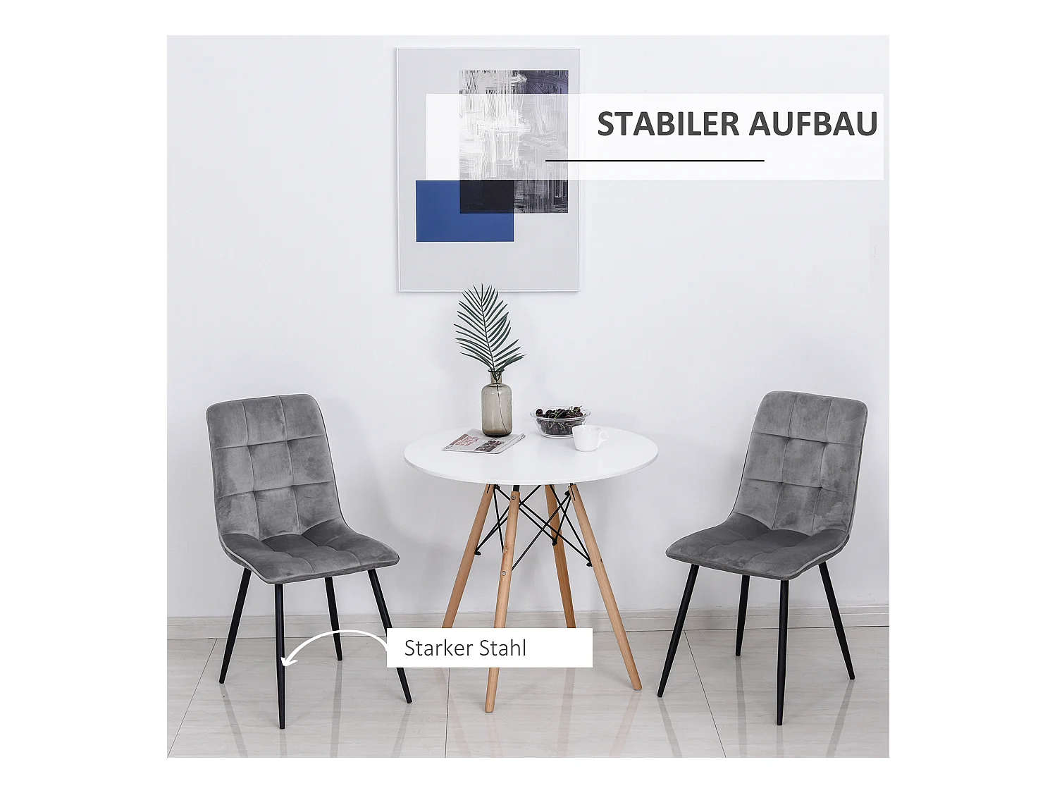 Juego de 2 sillas de comedor, silla de cocina tapizada, espuma, metal, gris negro