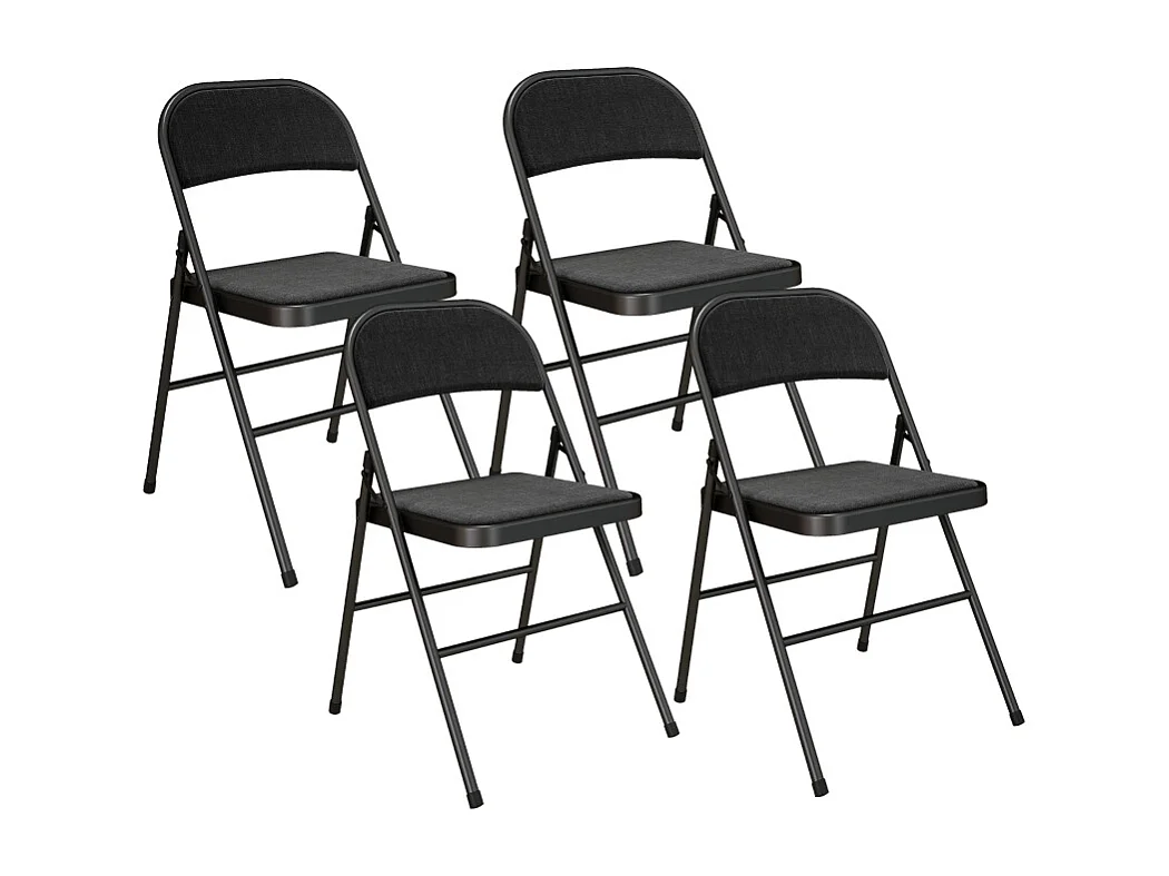 Set van 4 klapstoelen, draagbare bureaustoelen met linnenlook kussens, stalen poten, voor receptie, wachtkamer, zwart