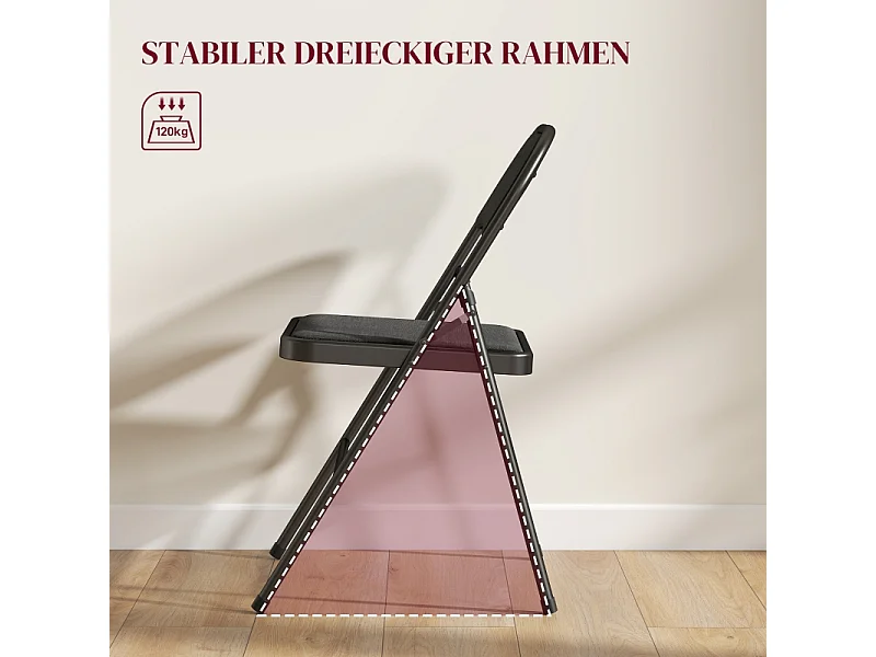 Set van 4 klapstoelen, draagbare bureaustoelen met linnenlook kussens, stalen poten, voor receptie, wachtkamer, zwart