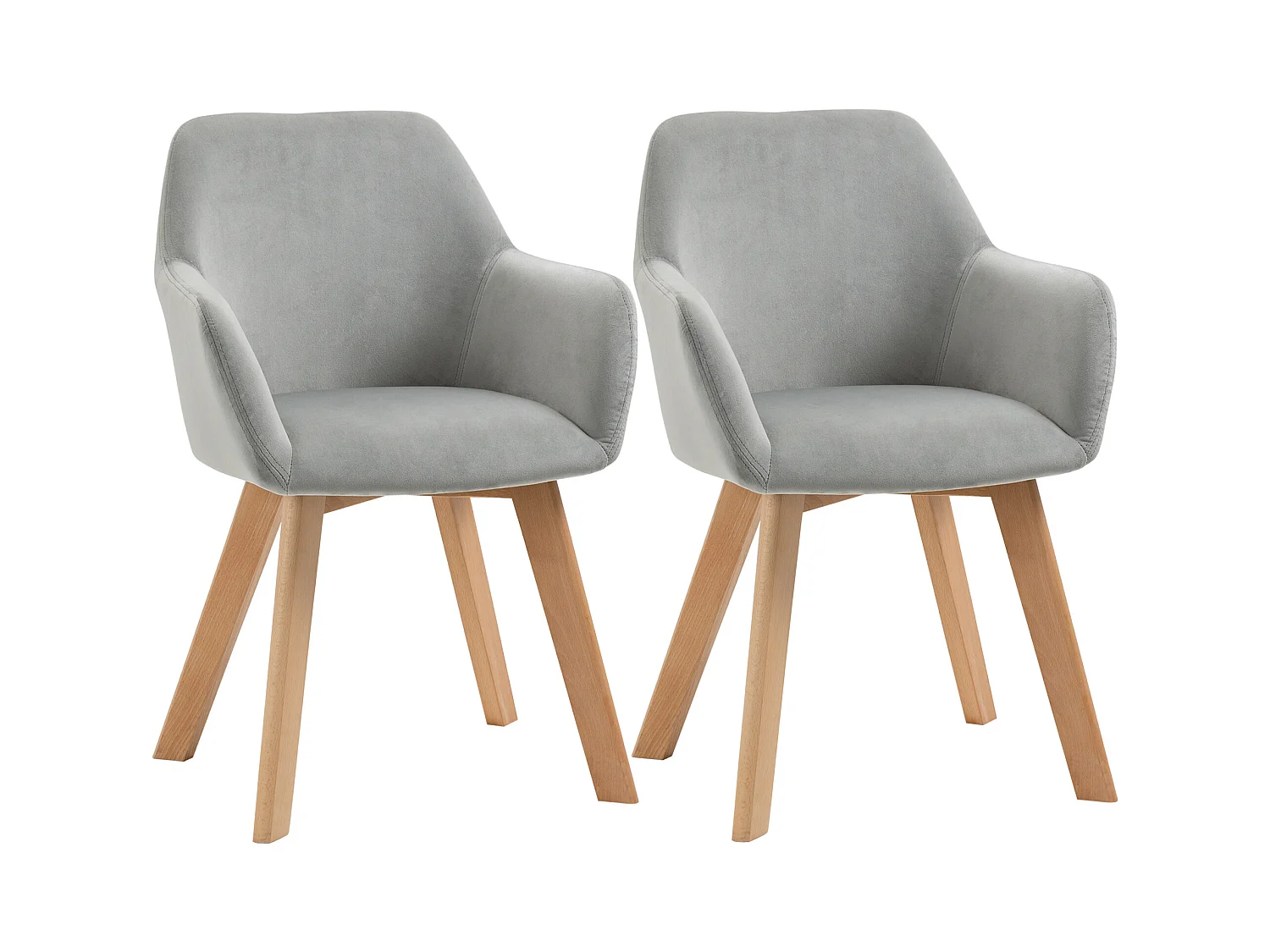Lot de 2 chaises de salle à manger, chaises de cuisine rembourrées avec accoudoirs, aspect velours, pieds en bois, gris