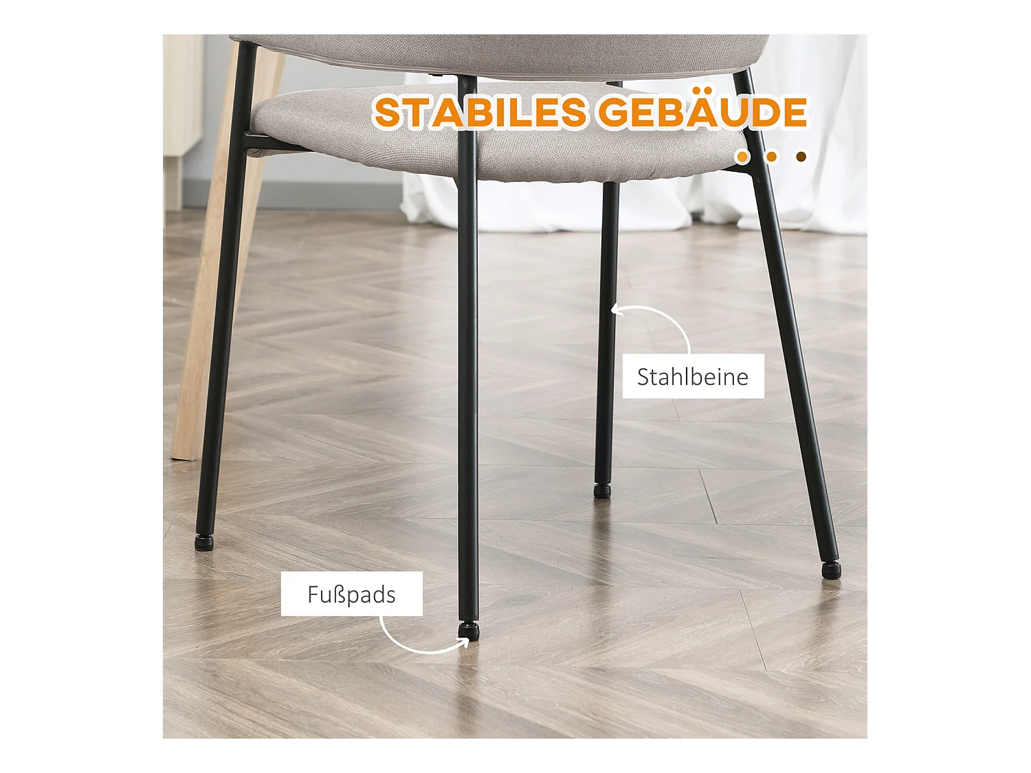 Lot de 2 chaises de salle à manger, chaise de cuisine avec dossier, chaise rembourrée avec pieds en acier, beige