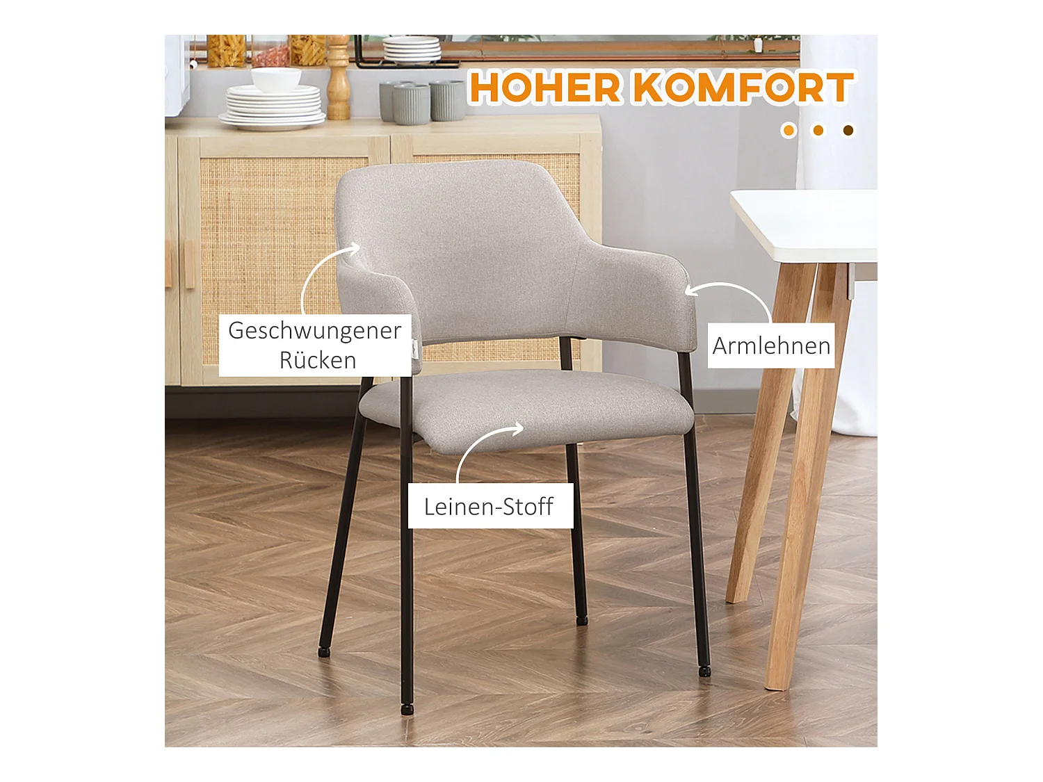 Esszimmerstühle 2er-Set, Küchenstuhl mit Rückenlehne, Polsterstuhl mit Stahlbeinen, Beige