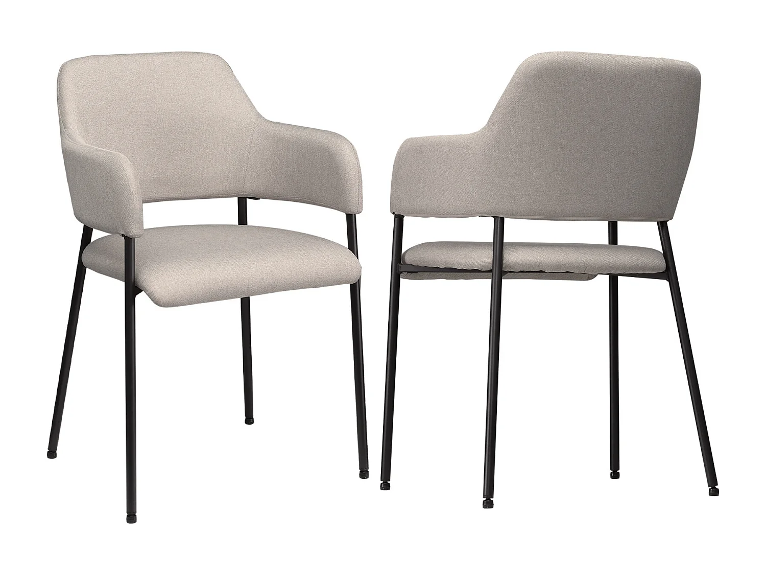 Eetkamerstoelen set van 2, keukenstoel met rugleuning, gestoffeerde stoel met stalen poten, beige
