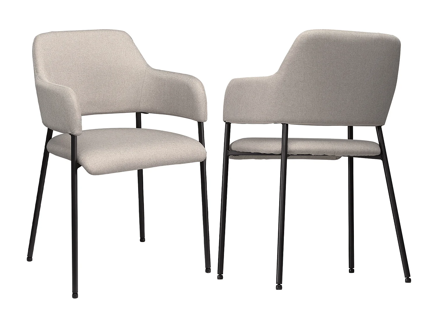 Eetkamerstoelen set van 2, keukenstoel met rugleuning, gestoffeerde stoel met stalen poten, beige