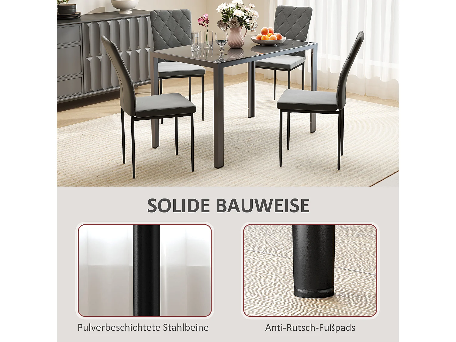 Ensemble de 4 chaises de salle à manger, chaises de cuisine rembourrées avec dossier, aspect velours, pieds en métal, gris foncé