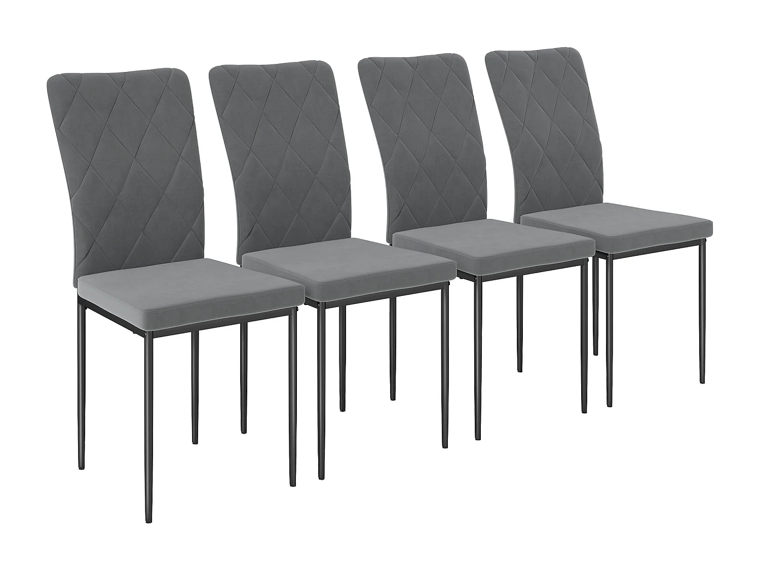 Set van 4 eetkamerstoelen, gestoffeerde keukenstoelen met rugleuning, fluweellook, metalen poten, donkergrijs