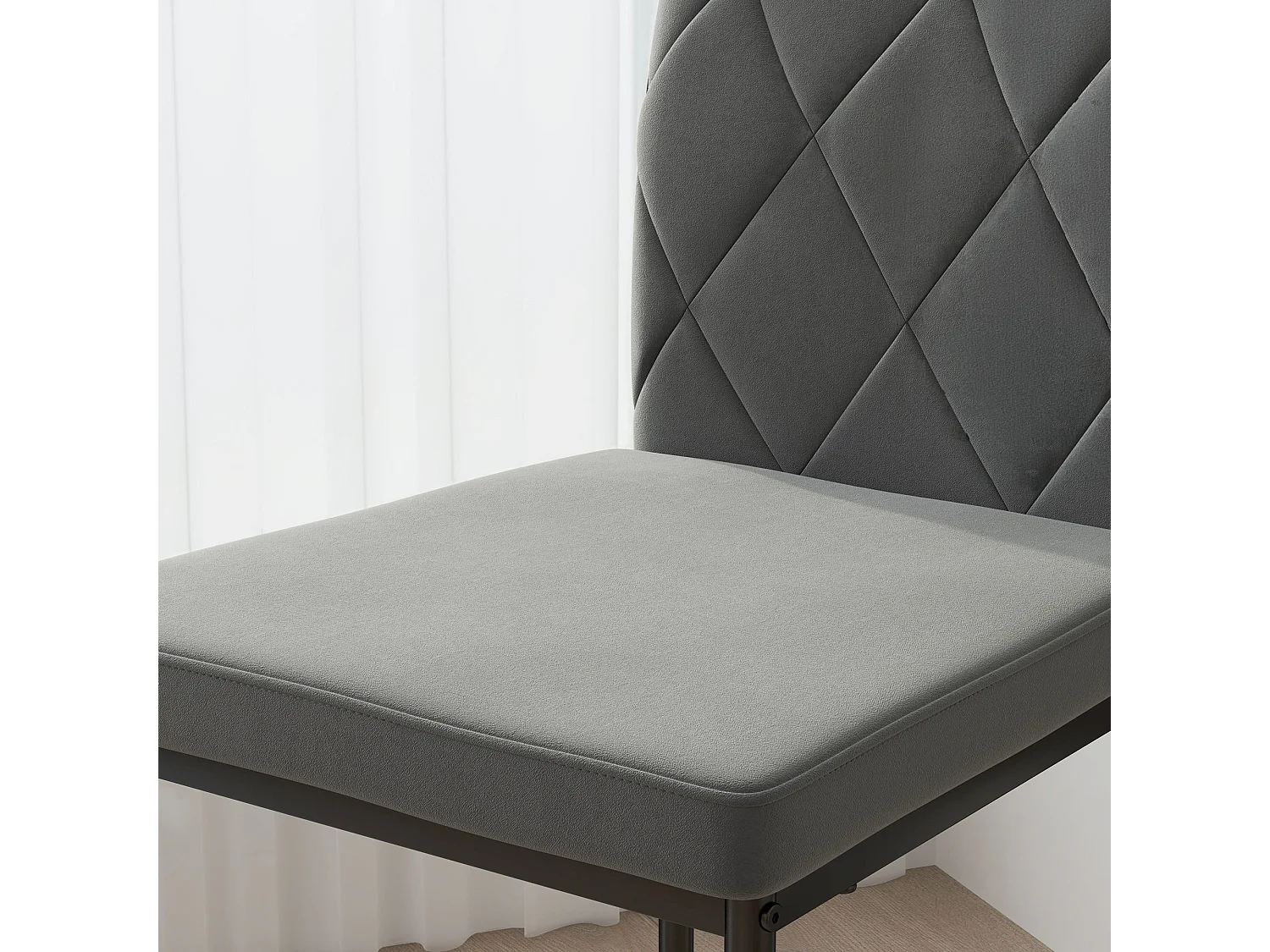 Set van 4 eetkamerstoelen, gestoffeerde keukenstoelen met rugleuning, fluweellook, metalen poten, donkergrijs