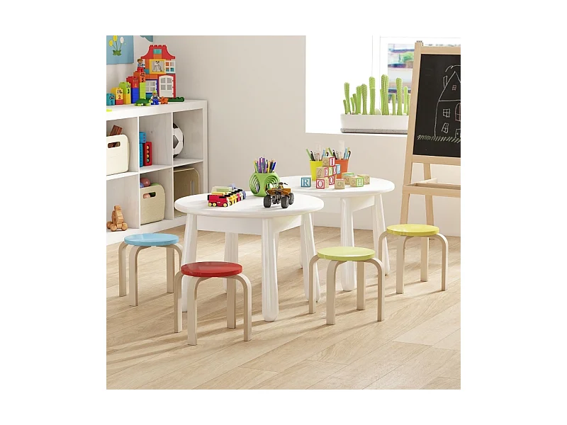 Lot de 4 tabourets empilables, avec patins en feutre, contreplaqué de bouleau verni, coloré