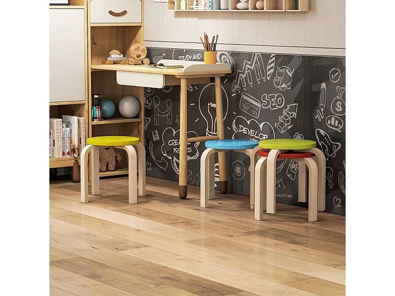 Set di 4 sgabelli impilabili, con piedini in feltro, compensato di betulla verniciato, colorato