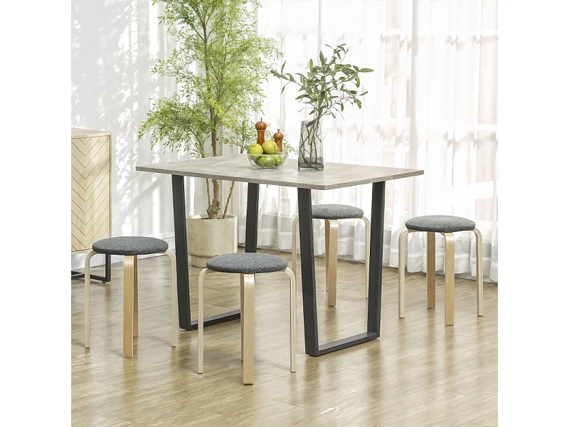 Set van 4 eetkamerstoelen, stapelbaar, rond, bekleed met linnenlook, voor keuken, woonkamer, grijs