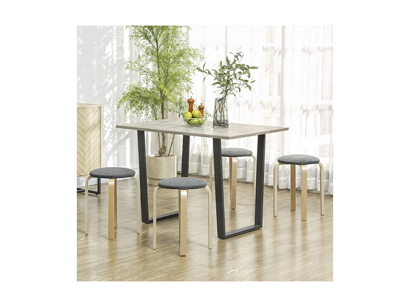 Lot de 4 tabourets de salle à manger, empilables, ronds, rembourrés aspect lin, pour cuisine, salon, gris