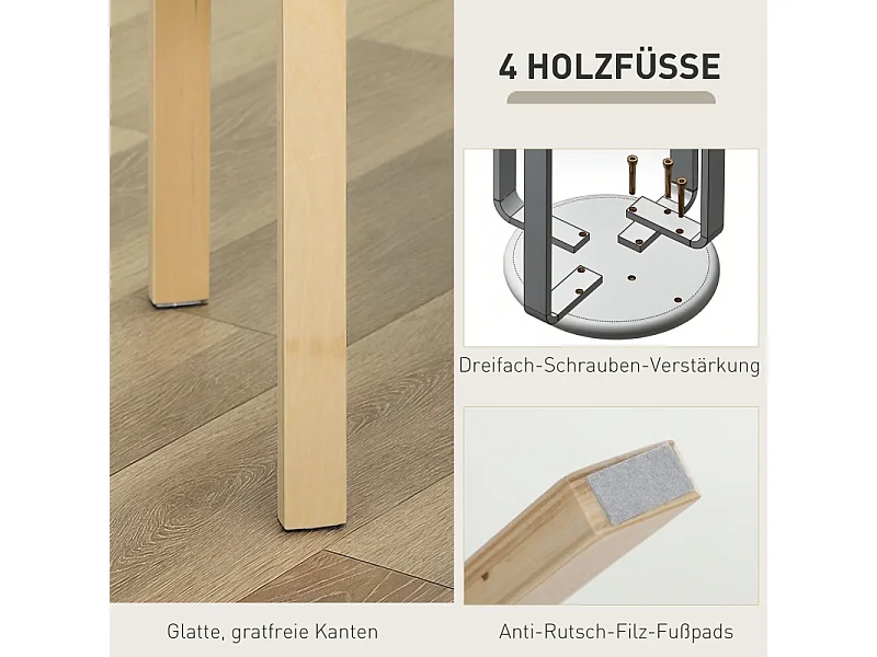 Esszimmerhocker 4er-Set, stapelbar, rund, gepolstert in Leinenoptik, für Küche, Wohnzimmer, Grau