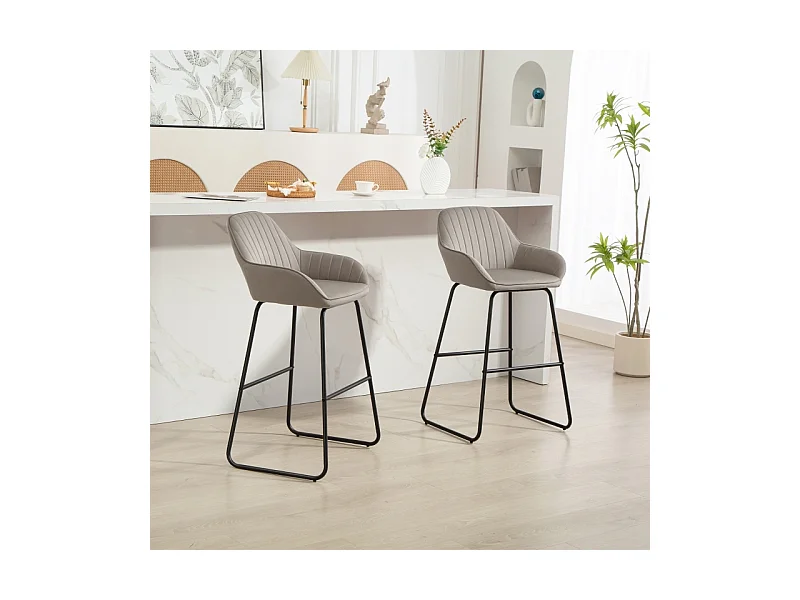 Lot de 2 tabourets de bar avec revêtement en tissu et rembourrage en mousse, tabouret rembourré avec pieds en métal, gris