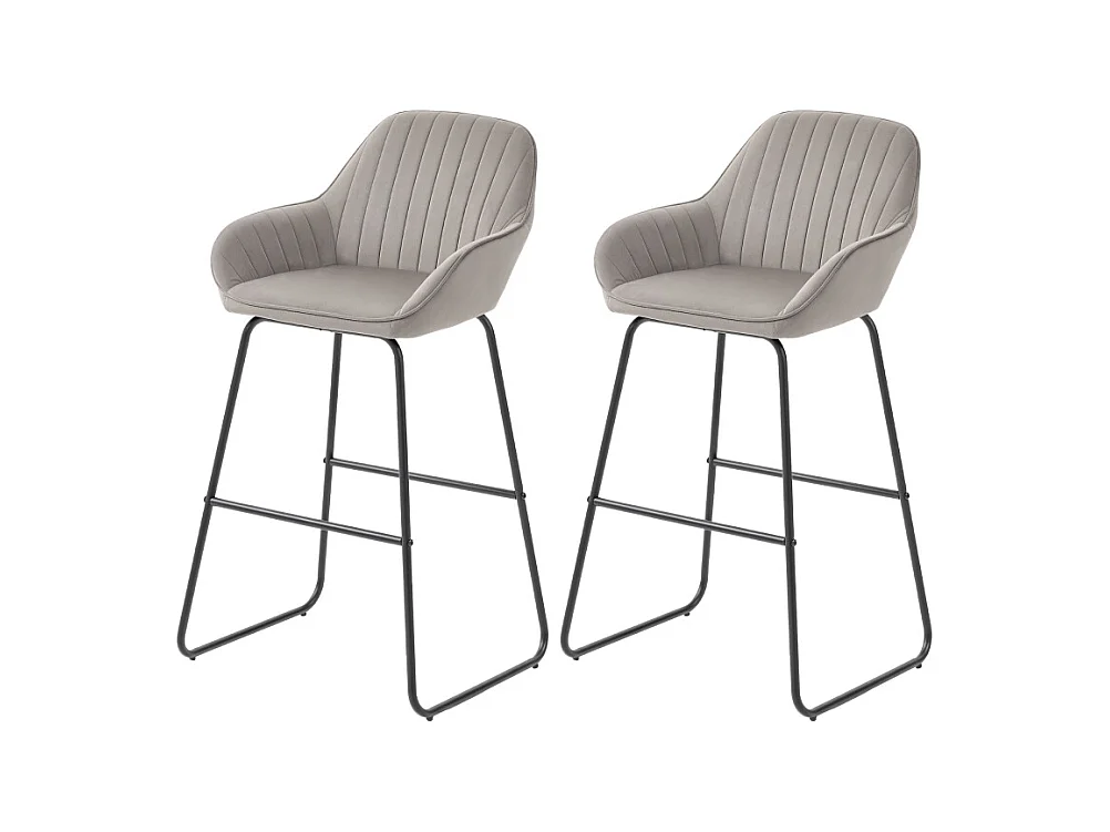 Lot de 2 tabourets de bar avec revêtement en tissu et rembourrage en mousse, tabouret rembourré avec pieds en métal, gris