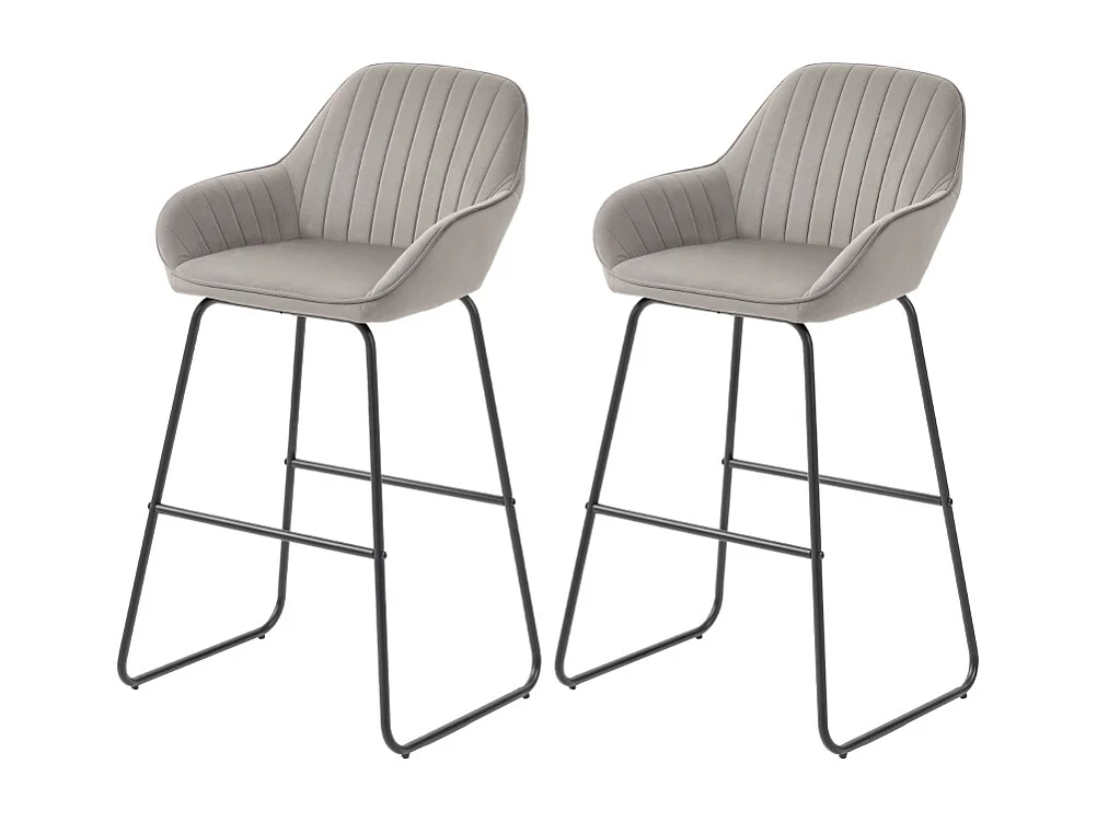 Set van 2 barkrukken met stoffen bekleding en schuimvulling, gestoffeerde kruk met metalen poten, grijs