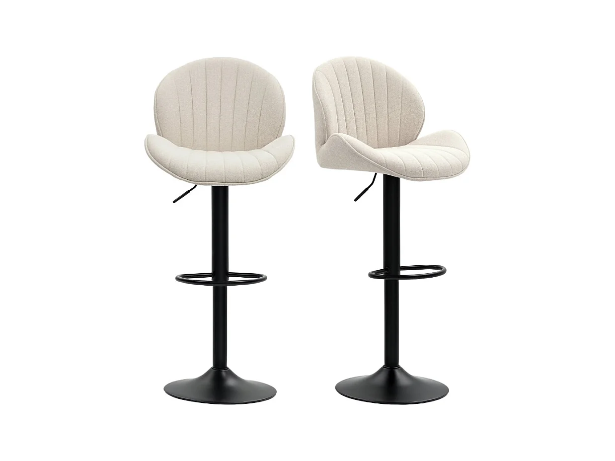 Lot de 2 tabourets de bar, revêtement en tissu, réglables en hauteur, pivotants, structure en acier, beige