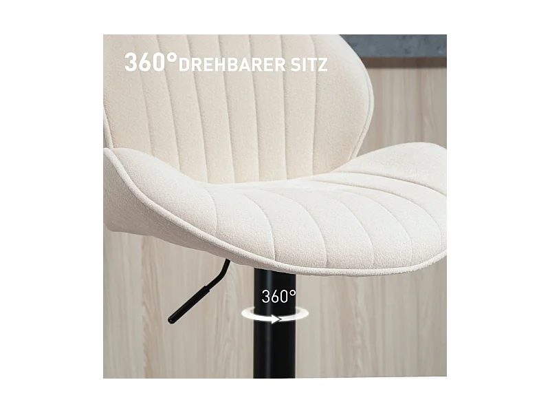 Lot de 2 tabourets de bar, revêtement en tissu, réglables en hauteur, pivotants, structure en acier, beige