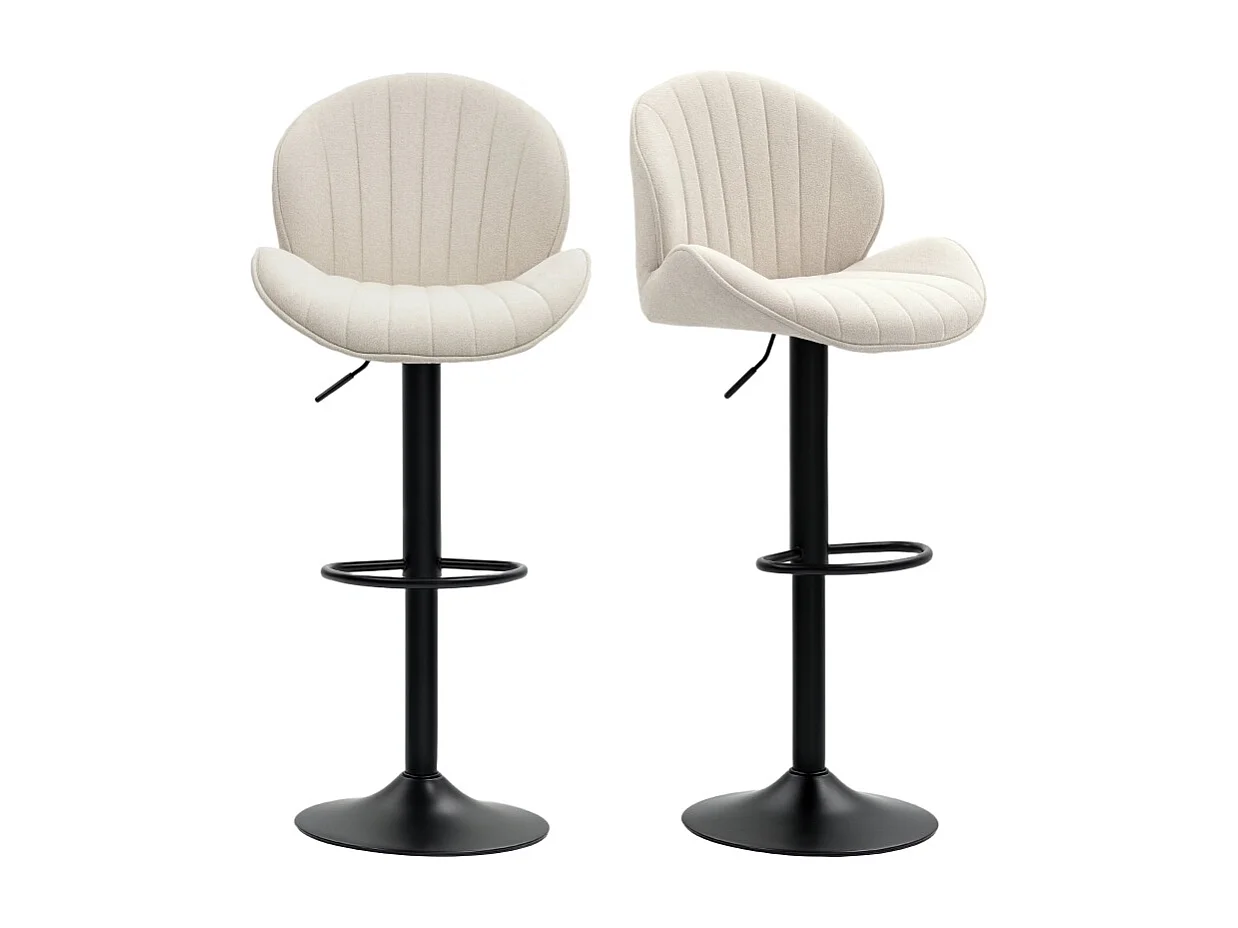 Barkruk set van 2, stoffen bekleding, in hoogte verstelbaar, draaibaar, stalen frame, beige