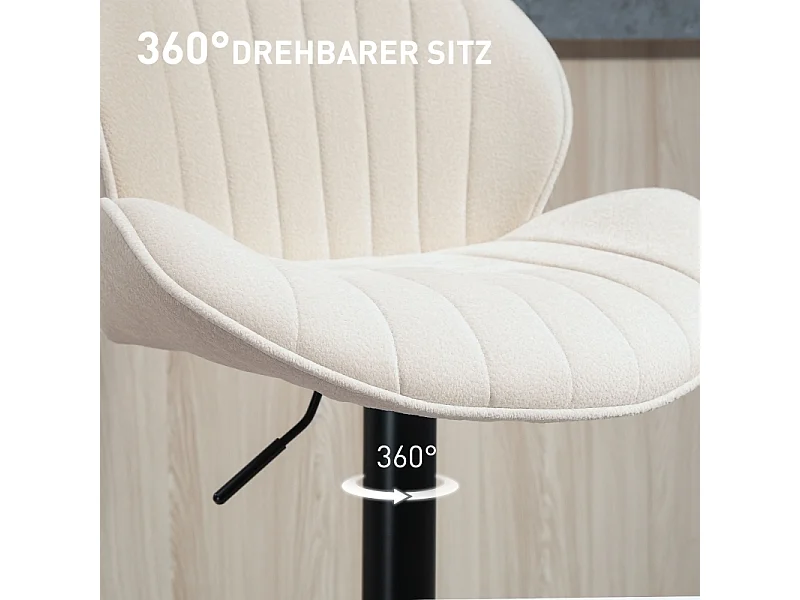 Barkruk set van 2, stoffen bekleding, in hoogte verstelbaar, draaibaar, stalen frame, beige