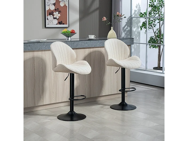 Set di 2 sgabelli da bar, rivestimento in tessuto, altezza regolabile, girevole, struttura in acciaio, beige