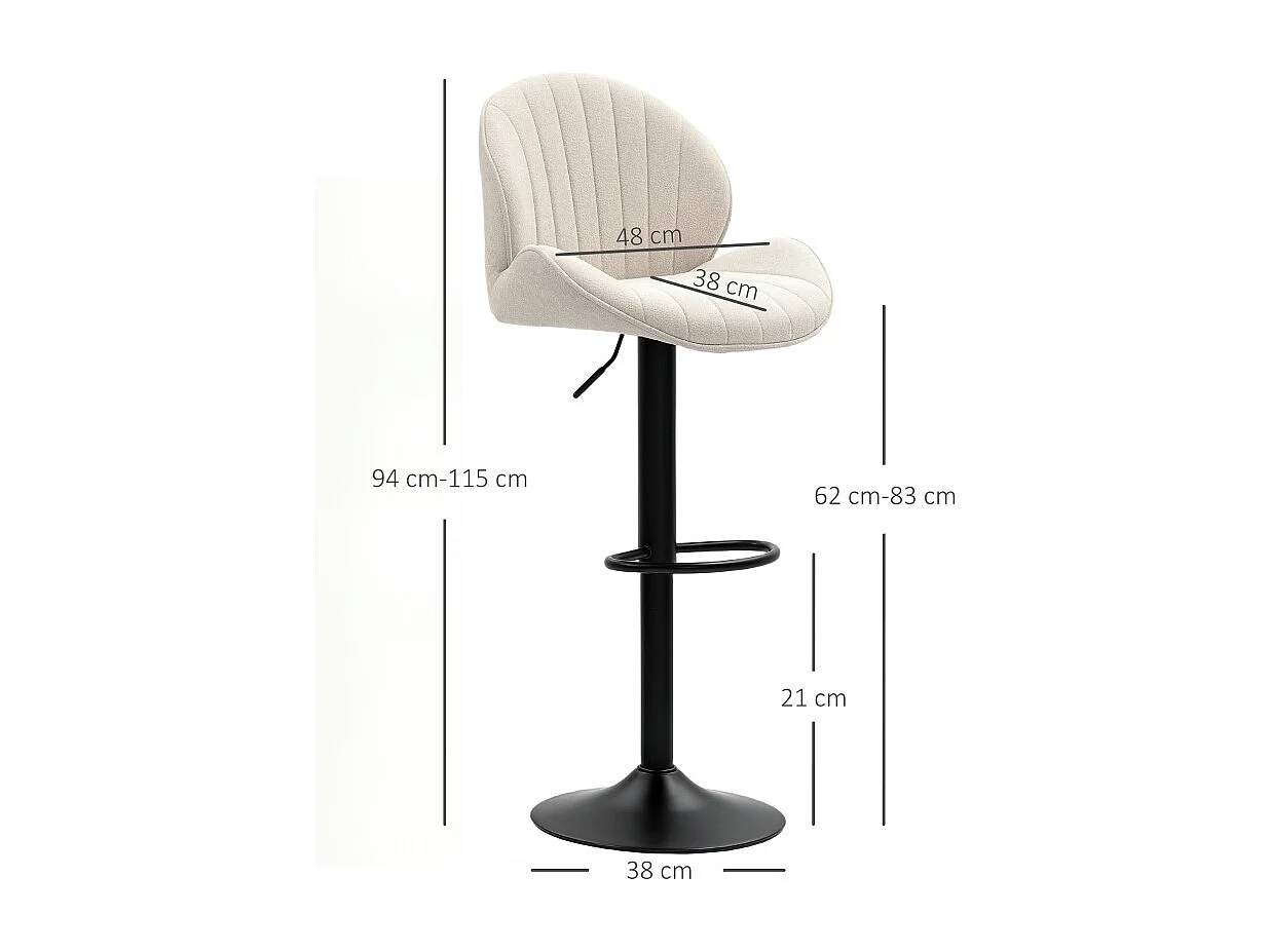 Set di 2 sgabelli da bar, rivestimento in tessuto, altezza regolabile, girevole, struttura in acciaio, beige