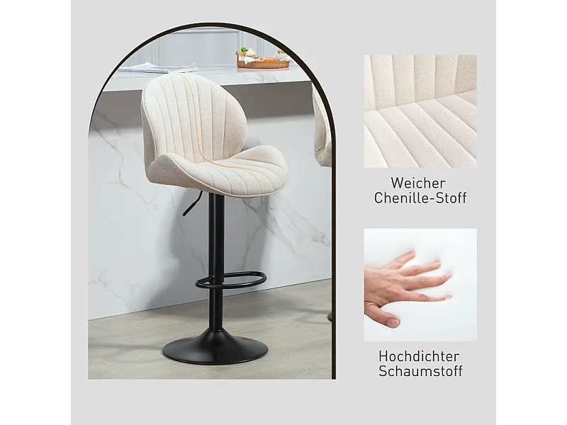 Set di 2 sgabelli da bar, rivestimento in tessuto, altezza regolabile, girevole, struttura in acciaio, beige