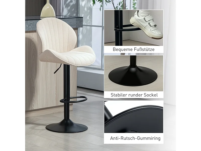 Set di 2 sgabelli da bar, rivestimento in tessuto, altezza regolabile, girevole, struttura in acciaio, beige