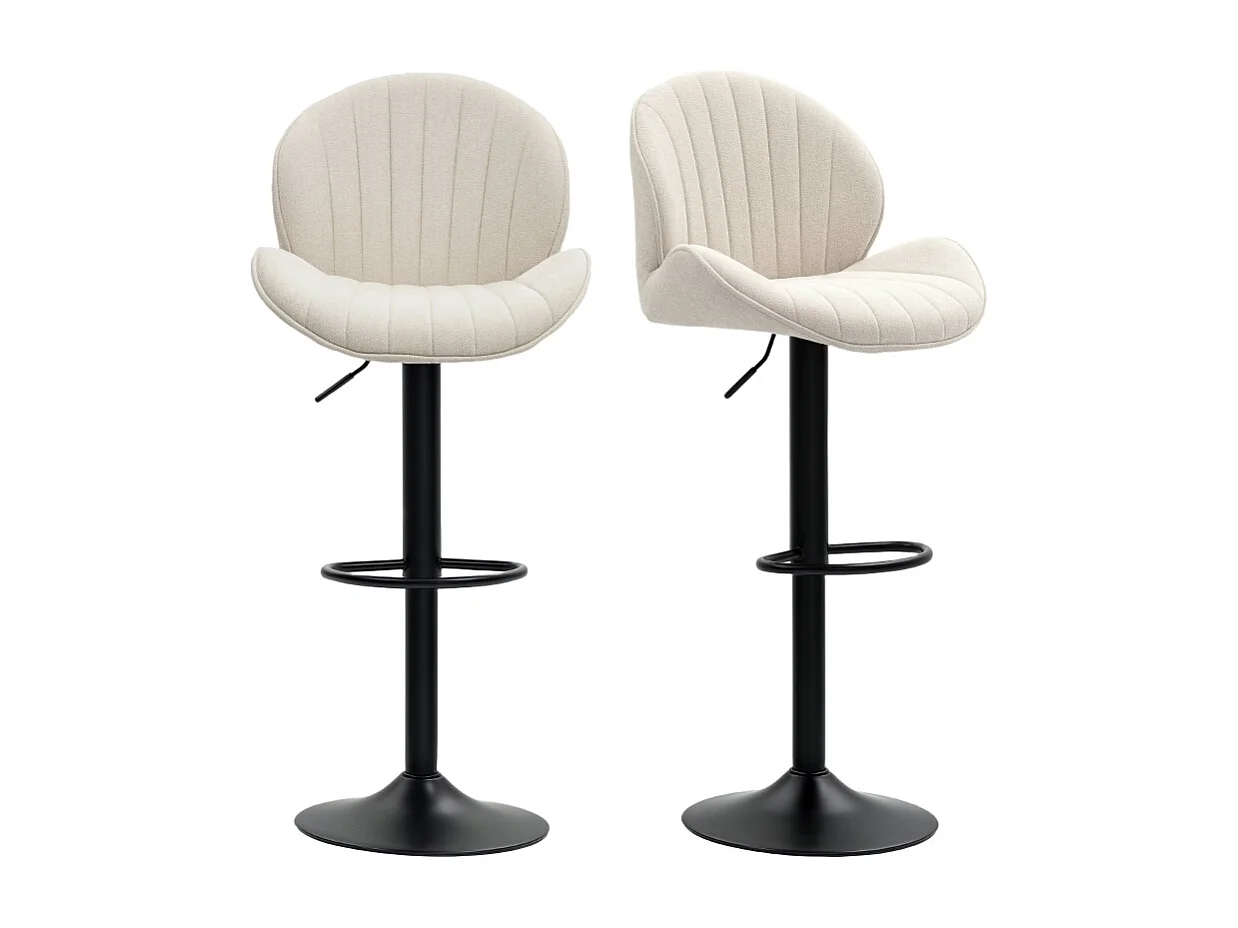Set di 2 sgabelli da bar, rivestimento in tessuto, altezza regolabile, girevole, struttura in acciaio, beige