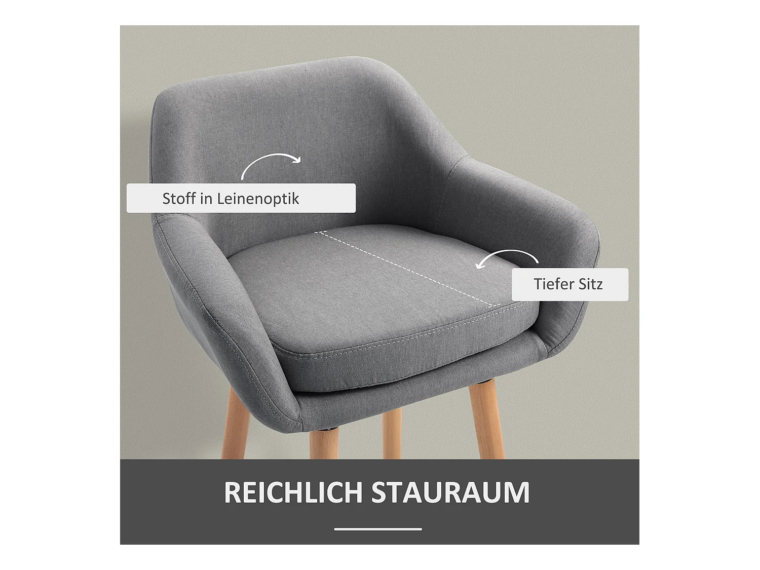 Ensemble de 2 tabourets de bar en lin avec coussins d'assise et repose-pieds, gris