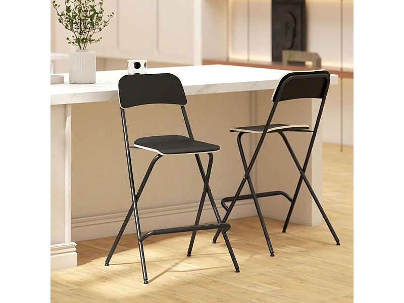 Set van 2 opvouwbare barkrukken met stalen frame voor keuken en eetkamer, zwart