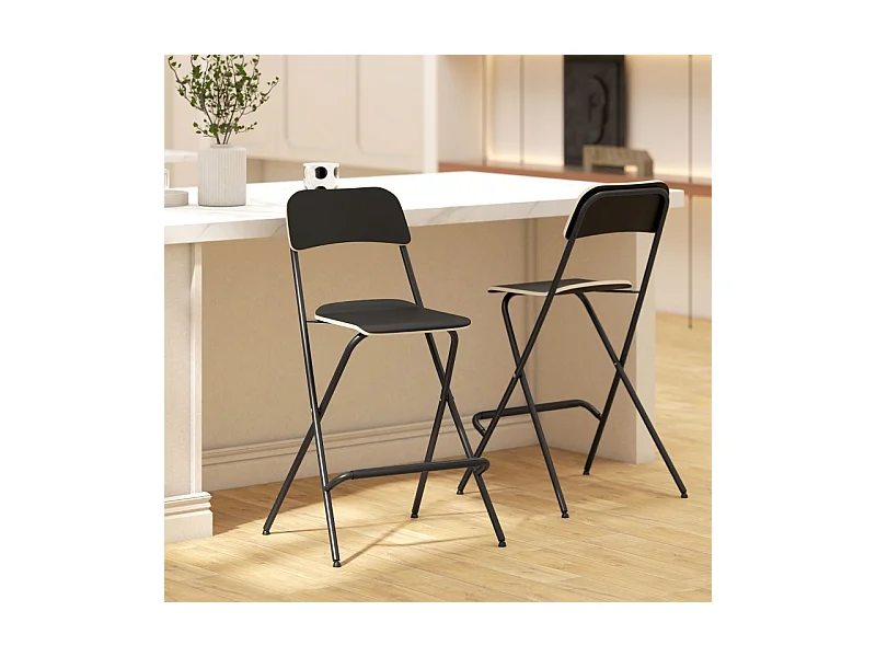 Lot de 2 tabourets de bar pliants avec structure en acier pour cuisine et salle à manger, noir