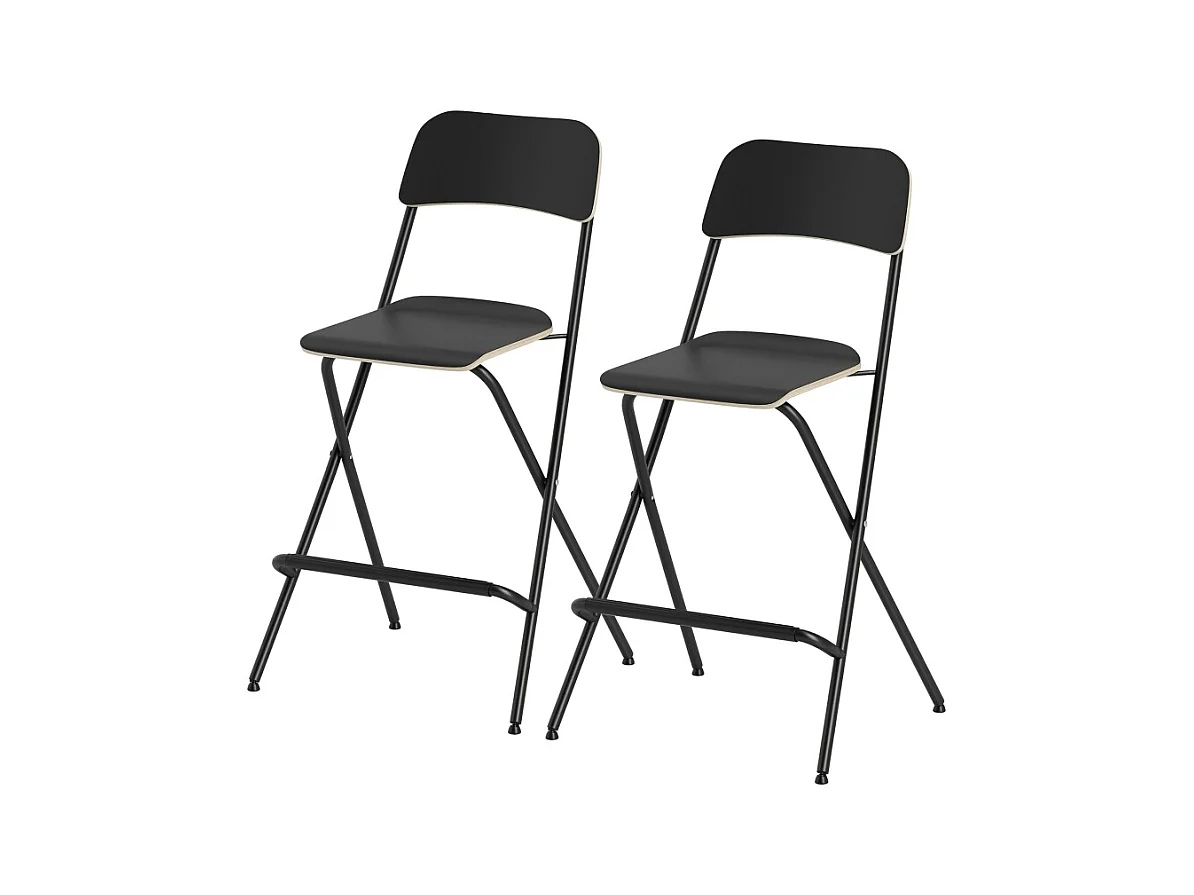 Lot de 2 tabourets de bar pliants avec structure en acier pour cuisine et salle à manger, noir
