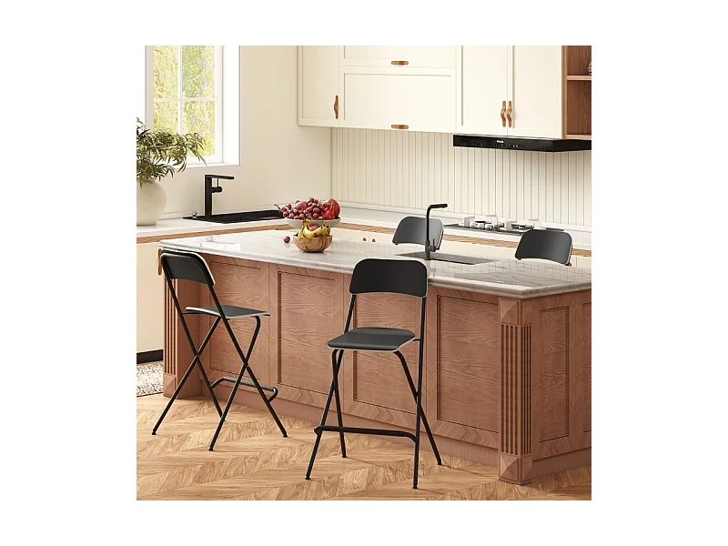 Lot de 2 tabourets de bar pliants avec structure en acier pour cuisine et salle à manger, noir