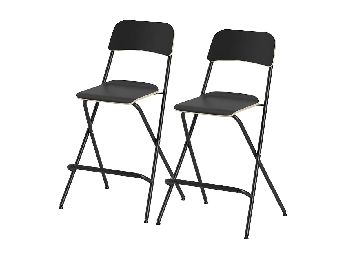 Juego de 2 taburetes de bar plegables con estructura de acero para cocina y comedor, color negro