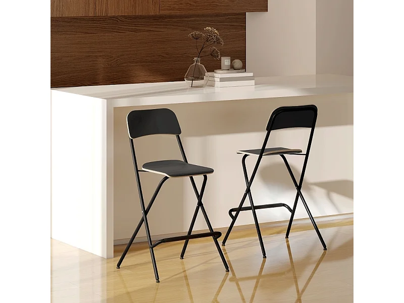 Juego de 2 taburetes de bar plegables con estructura de acero para cocina y comedor, color negro