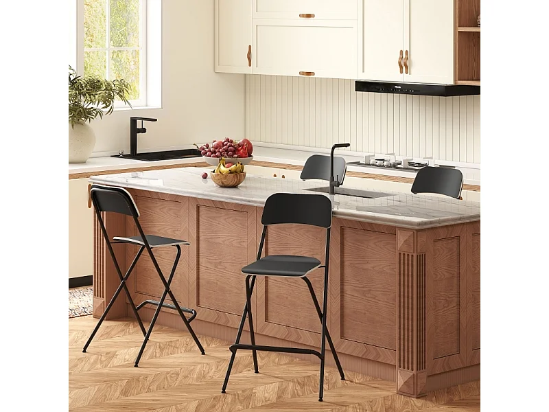Juego de 2 taburetes de bar plegables con estructura de acero para cocina y comedor, color negro