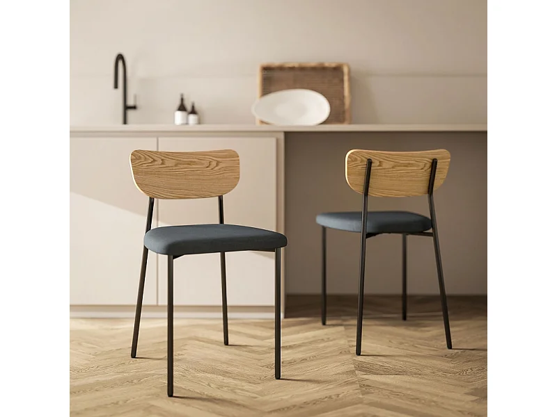 Esszimmerstühle 2er-Set, Küchenstuhl mit Rückenlehne, Leinenoptik, Polsterstuhl mit Stahlbeine, Grau