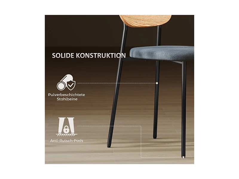 Lot de 2 chaises de salle à manger, chaise de cuisine avec dossier, aspect lin, chaise rembourrée avec pieds en acier, gris