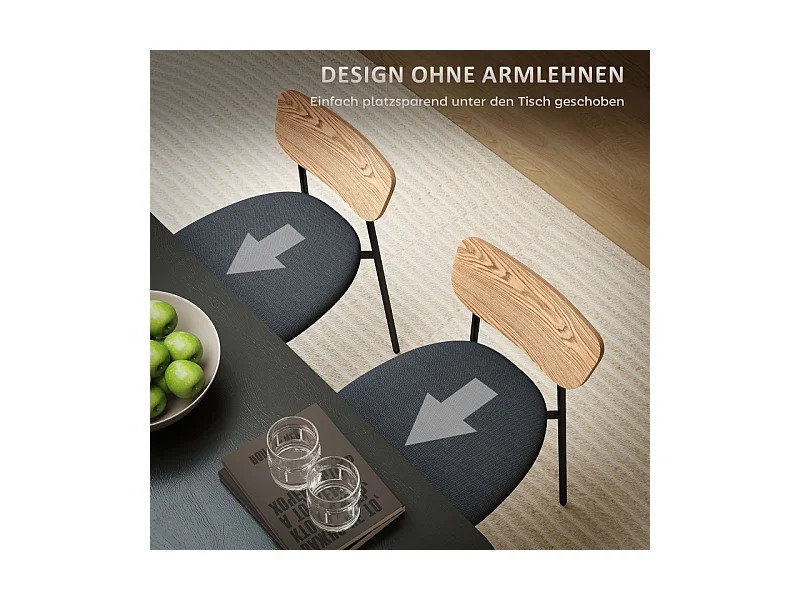 Lot de 2 chaises de salle à manger, chaise de cuisine avec dossier, aspect lin, chaise rembourrée avec pieds en acier, gris