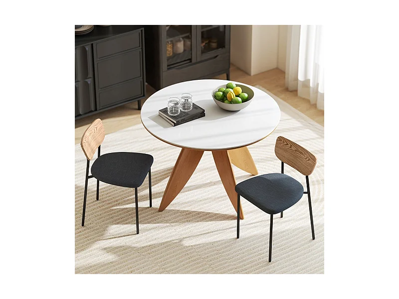 Lot de 2 chaises de salle à manger, chaise de cuisine avec dossier, aspect lin, chaise rembourrée avec pieds en acier, gris