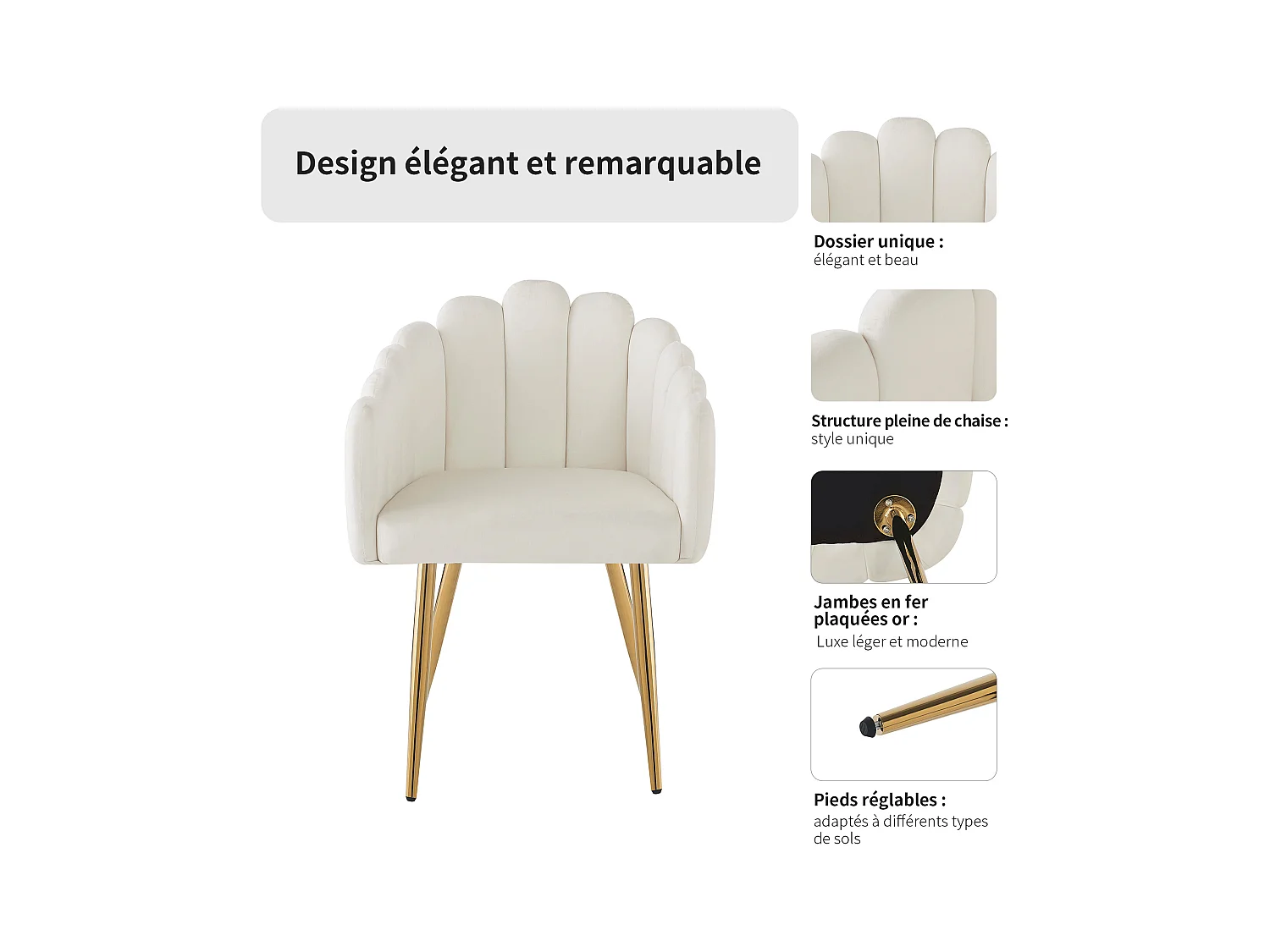 Set di 2 sedie da pranzo in tessuto velour di alta qualità, sedia da trucco, gambe in ferro dorato, gambe regolabili