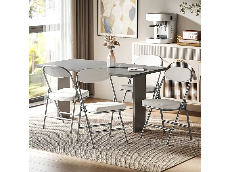 Lot de 4 chaises pliantes avec dossier rembourré, chaise de bureau pliable, structure en acier, jusqu'à 120 kg, blanc crème