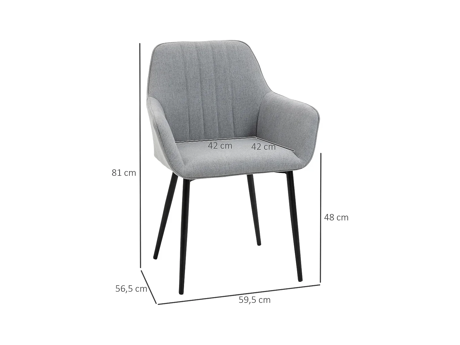 Lot de 2 chaises de salle à manger, rembourrées avec revêtement en lin respirant, gris clair